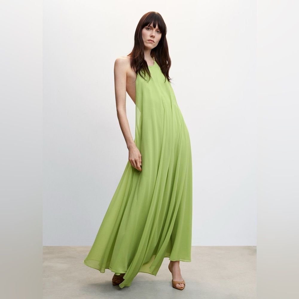 Mango Flowy green open back dress